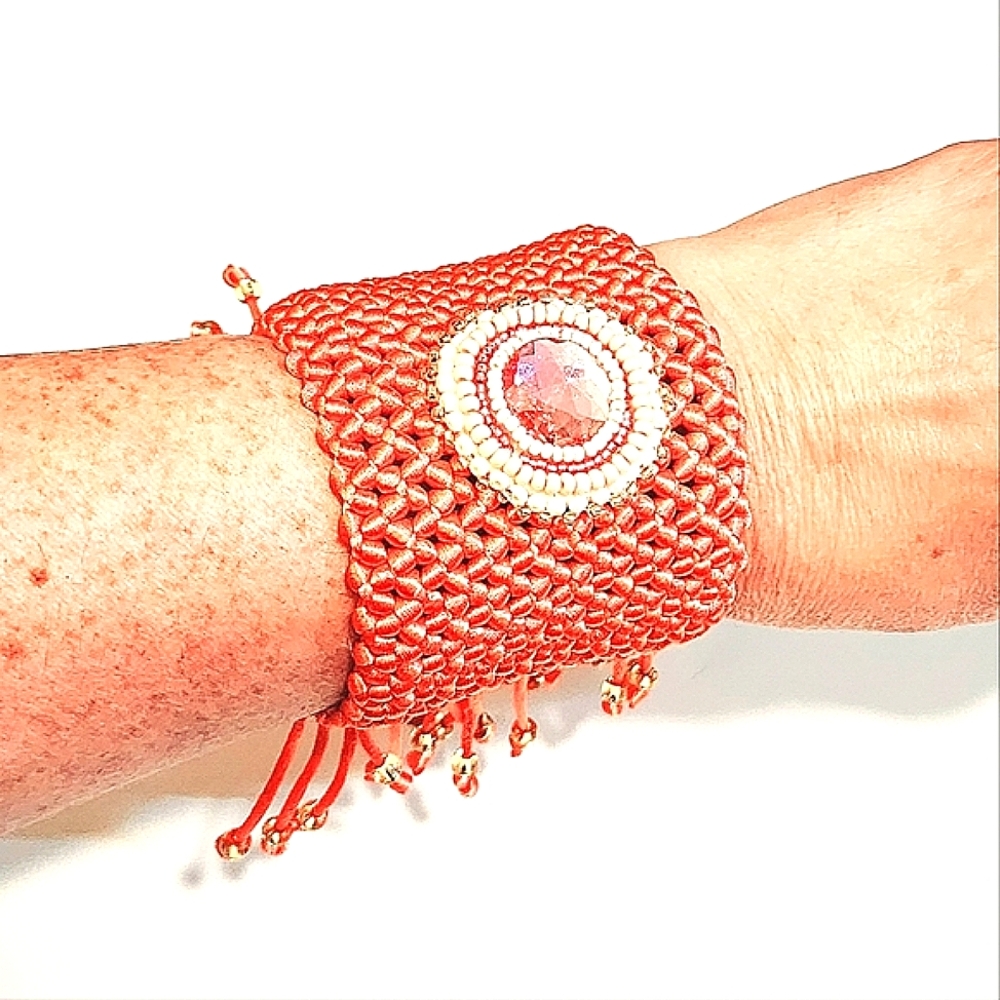 Corset Crochet, Designer Handcrafted Adjustable Cuff Bracelet